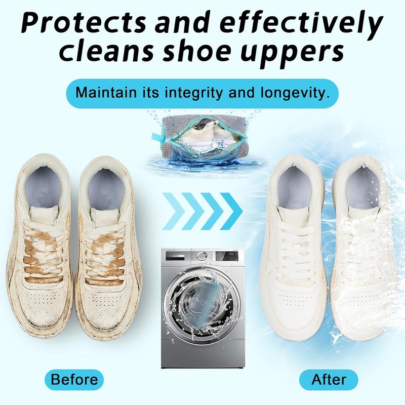CNEYSID XXL Shoe Washing Machine Bag - Reusable Shoes Cleaning Bags for Washer And Dryer, Durable Zipper Laundry Shoe Bag 360° Deep Clean Sneaker Tennis Include Delicate Laundry Bag/Bra Laundry Bags (Gray) - Image 4